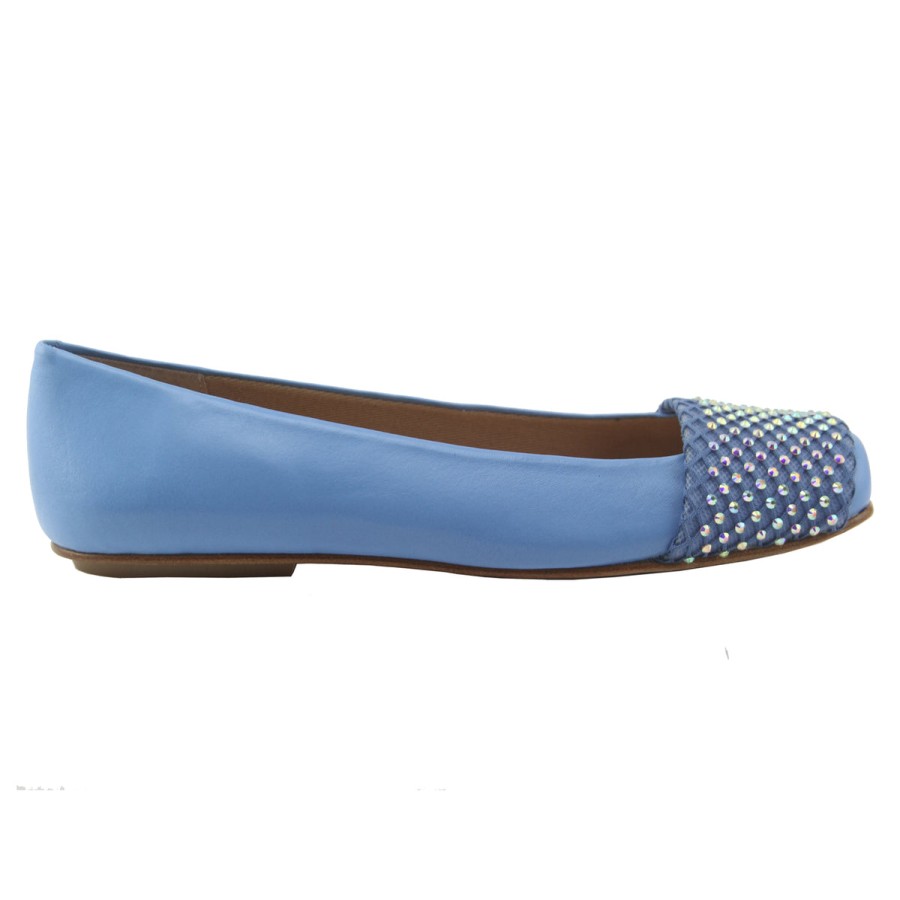 Flats French Sole | Via - Sky Blue Leather