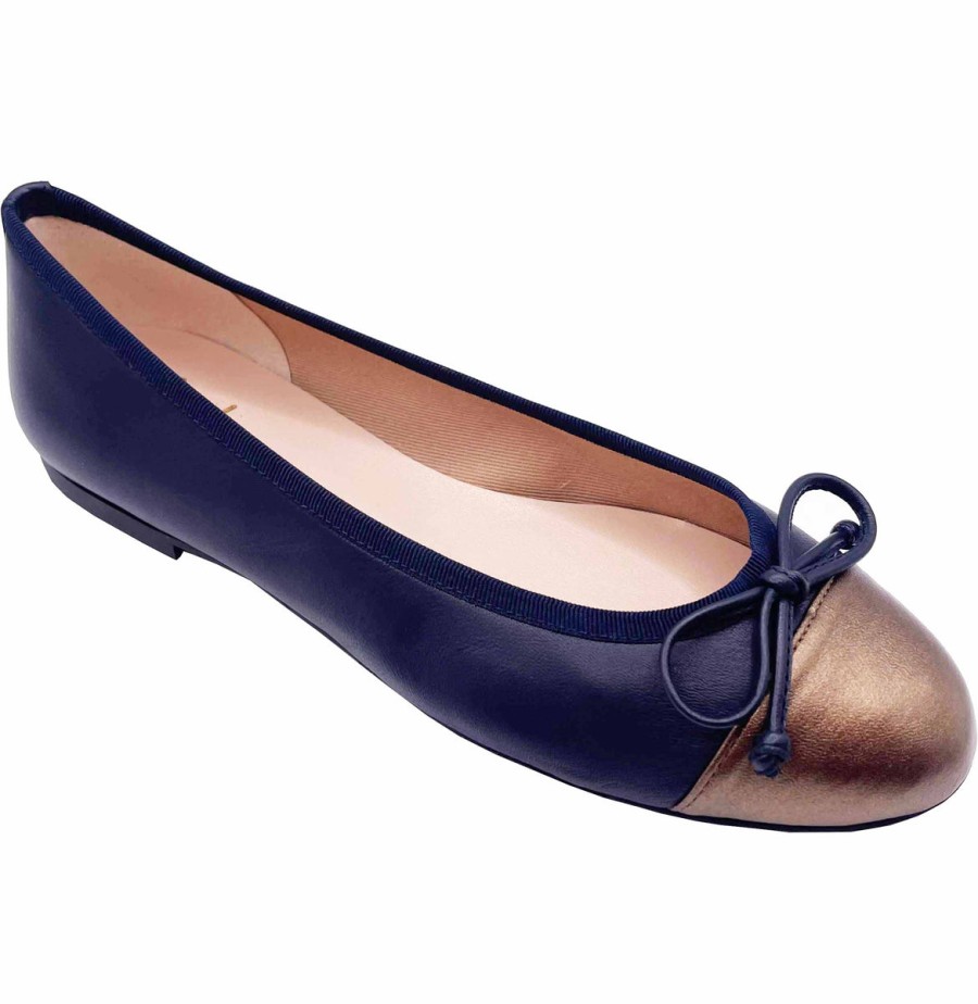 Flats French Sole | Index - Navy Bronze Leather