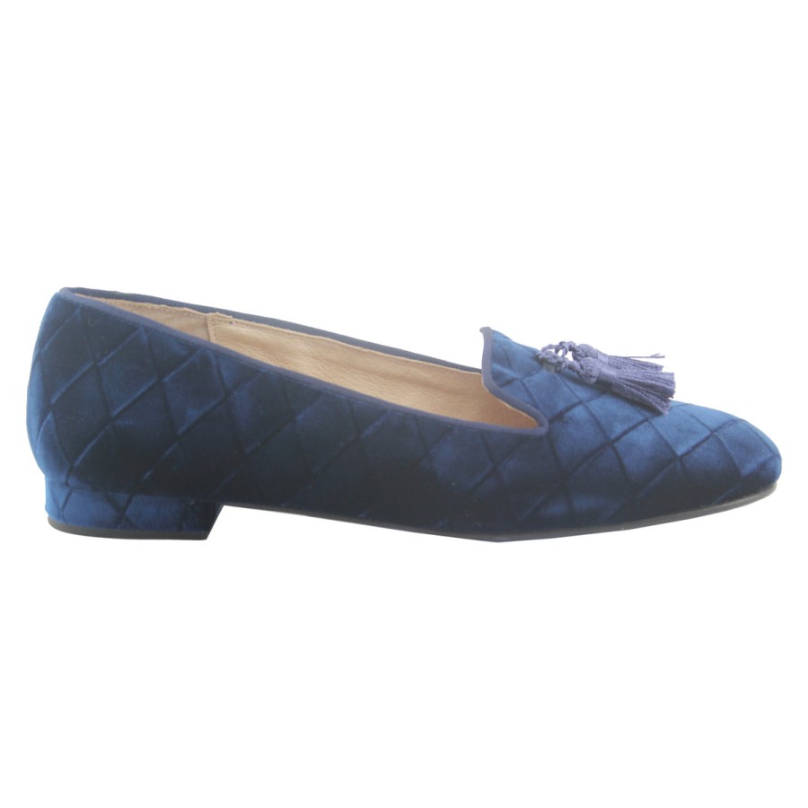 Flats French Sole | Eloise - Blue Quilt Velvet