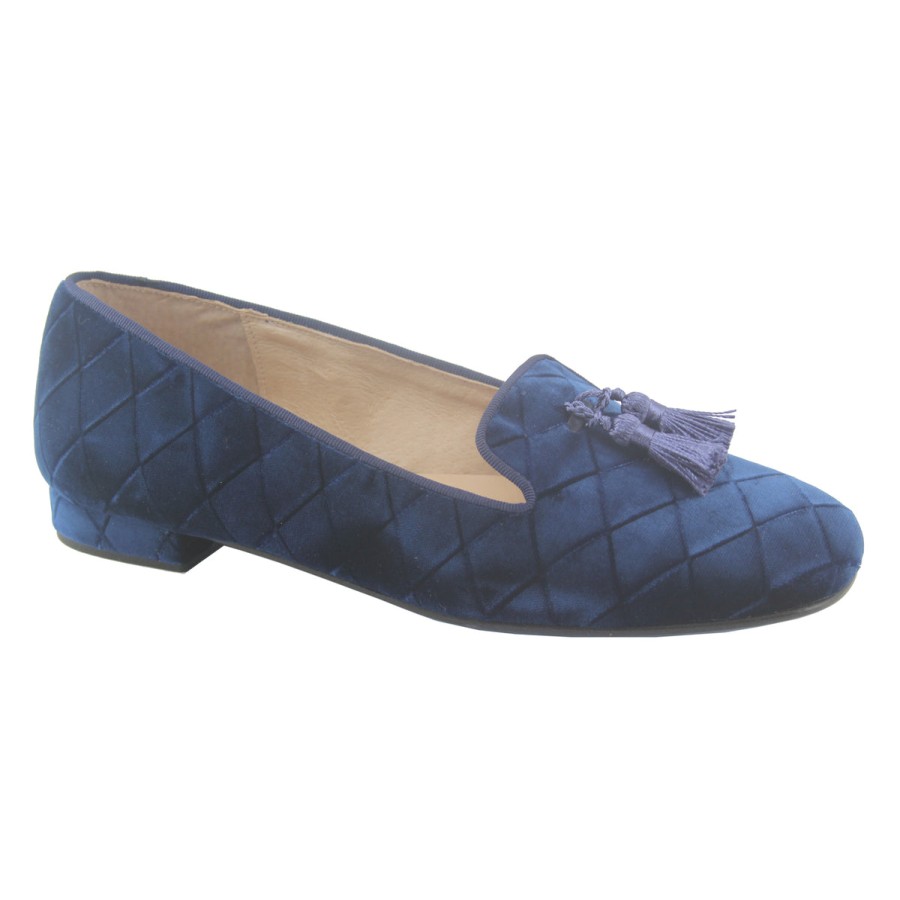 Flats French Sole | Eloise - Blue Quilt Velvet