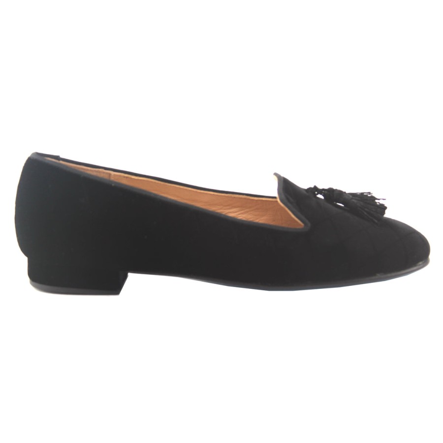 Flats French Sole | Eloise - Black Quilt Velvet