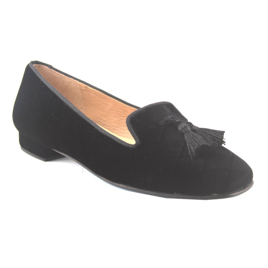 Flats French Sole | Eloise - Black Quilt Velvet